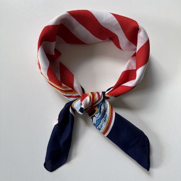 Vintage Nautical Scarf Sailor Navy Cup Red White Blue Stripe Preppy Retro 30” - Picture 2 of 15